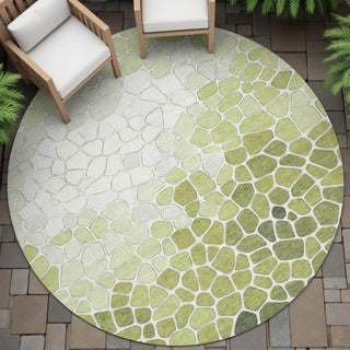 Piper Looms Chantille Geometric ACN2190 Green Machine Washable Area Rug Round Outdoor Lifestyle Image Feature