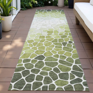 Piper Looms Chantille Geometric ACN2190 Green Machine Washable Area Rug Runner Outdoor Lifestyle Image Feature