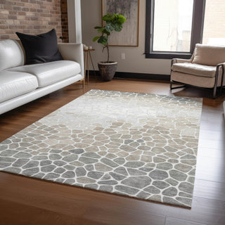 Piper Looms Chantille Geometric ACN2190 Taupe Machine Washable Area Rug Lifestyle Image Feature