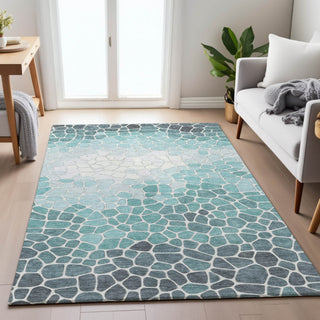 Piper Looms Chantille Geometric ACN2190 Teal Machine Washable Area Rug Lifestyle Image Feature