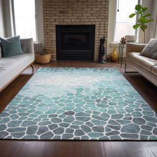 Piper Looms Chantille Geometric ACN2190 Teal Machine Washable Area Rug Lifestyle Image Feature