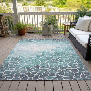 Piper Looms Chantille Geometric ACN2190 Teal Machine Washable Area Rug Outdoor Lifestyle Image Feature