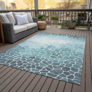 Piper Looms Chantille Geometric ACN2190 Teal Machine Washable Area Rug Outdoor Lifestyle Image Feature