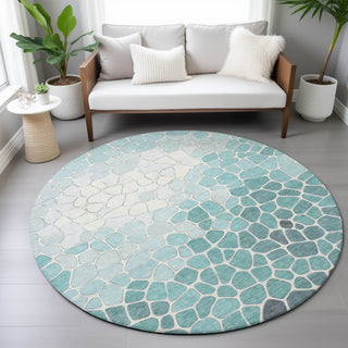 Piper Looms Chantille Geometric ACN2190 Teal Machine Washable Area Rug Round Lifestyle Image Feature