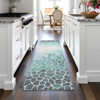 Piper Looms Chantille Geometric ACN2190 Teal Machine Washable Area Rug Runner Lifestyle Image Feature