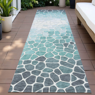 Piper Looms Chantille Geometric ACN2190 Teal Machine Washable Area Rug Runner Outdoor Lifestyle Image Feature