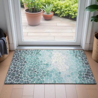 Piper Looms Chantille Geometric ACN2190 Teal Machine Washable Area Rug Scatter Lifestyle Image Feature