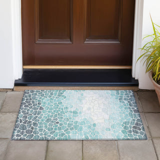 Piper Looms Chantille Geometric ACN2190 Teal Machine Washable Area Rug Scatter Outdoor Lifestyle Image Feature