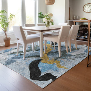 Piper Looms Chantille Abstract ACN2191 Denim Machine Washable Area Rug Lifestyle Image Feature