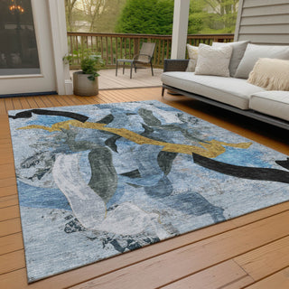 Piper Looms Chantille Abstract ACN2191 Denim Machine Washable Area Rug Outdoor Lifestyle Image Feature