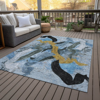 Piper Looms Chantille Abstract ACN2191 Denim Machine Washable Area Rug Outdoor Lifestyle Image Feature