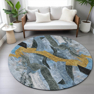 Piper Looms Chantille Abstract ACN2191 Denim Machine Washable Area Rug Round Lifestyle Image Feature