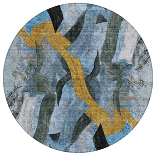 Piper Looms Chantille Abstract ACN2191 Denim Machine Washable Area Rug Round Main Image
