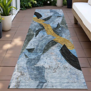 Piper Looms Chantille Abstract ACN2191 Denim Machine Washable Area Rug Runner Outdoor Lifestyle Image Feature