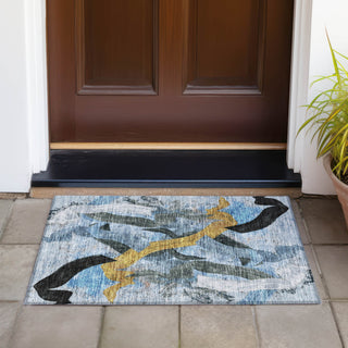 Piper Looms Chantille Abstract ACN2191 Denim Machine Washable Area Rug Scatter Outdoor Lifestyle Image Feature
