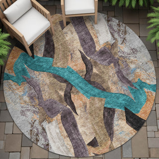 Piper Looms Chantille Abstract ACN2191 Gray Machine Washable Area Rug Round Outdoor Lifestyle Image Feature