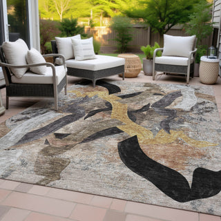 Piper Looms Chantille Abstract ACN2191 Taupe Machine Washable Area Rug Outdoor Lifestyle Image Feature