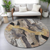 Piper Looms Chantille Abstract ACN2191 Taupe Machine Washable Area Rug Round Lifestyle Image Feature
