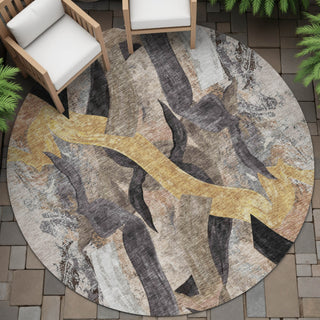 Piper Looms Chantille Abstract ACN2191 Taupe Machine Washable Area Rug Round Outdoor Lifestyle Image Feature