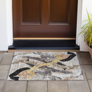 Piper Looms Chantille Abstract ACN2191 Taupe Machine Washable Area Rug Scatter Outdoor Lifestyle Image Feature