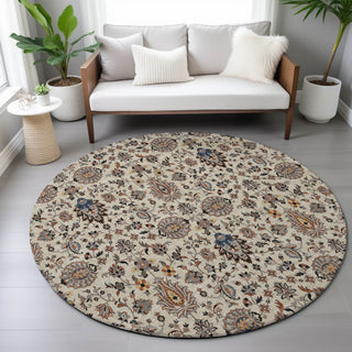 Piper Looms Chantille Global ACN2192 Beige Machine Washable Area Rug Round Lifestyle Image Feature