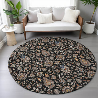 Piper Looms Chantille Global ACN2192 Black Machine Washable Area Rug Round Lifestyle Image Feature