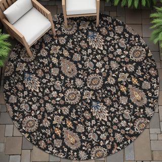 Piper Looms Chantille Global ACN2192 Black Machine Washable Area Rug Round Outdoor Lifestyle Image Feature