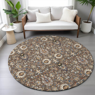 Piper Looms Chantille Global ACN2192 Chocolate Machine Washable Area Rug Round Lifestyle Image Feature