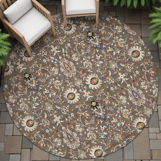 Piper Looms Chantille Global ACN2192 Chocolate Machine Washable Area Rug Round Outdoor Lifestyle Image Feature