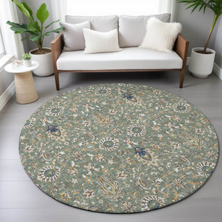 Piper Looms Chantille Global ACN2192 Green Machine Washable Area Rug Round Lifestyle Image Feature