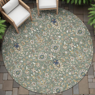 Piper Looms Chantille Global ACN2192 Green Machine Washable Area Rug Round Outdoor Lifestyle Image Feature