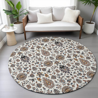 Piper Looms Chantille Global ACN2192 Ivory Machine Washable Area Rug Round Lifestyle Image Feature