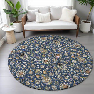 Piper Looms Chantille Global ACN2192 Navy Machine Washable Area Rug Round Lifestyle Image Feature