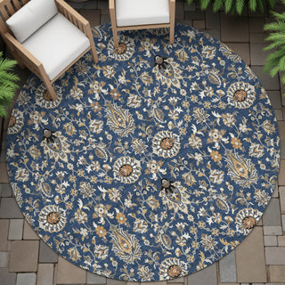 Piper Looms Chantille Global ACN2192 Navy Machine Washable Area Rug Round Outdoor Lifestyle Image Feature