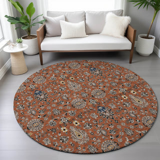 Piper Looms Chantille Global ACN2192 Paprika Machine Washable Area Rug Round Lifestyle Image Feature
