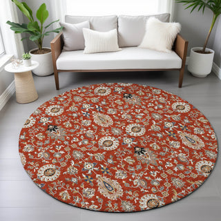 Piper Looms Chantille Global ACN2192 Red Machine Washable Area Rug Round Lifestyle Image Feature