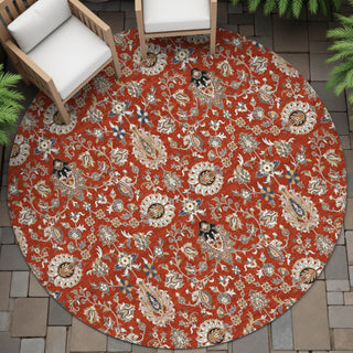 Piper Looms Chantille Global ACN2192 Red Machine Washable Area Rug Round Outdoor Lifestyle Image Feature