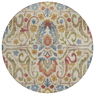 Piper Looms Chantille Floral ACN2193 Beige Machine Washable Area Rug Round Main Image