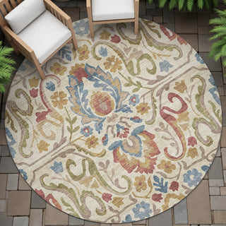 Piper Looms Chantille Floral ACN2193 Beige Machine Washable Area Rug Round Outdoor Lifestyle Image Feature