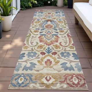 Piper Looms Chantille Floral ACN2193 Beige Machine Washable Area Rug Runner Outdoor Lifestyle Image Feature