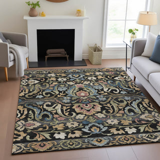 Piper Looms Chantille Floral ACN2193 Black Machine Washable Area Rug Lifestyle Image Feature