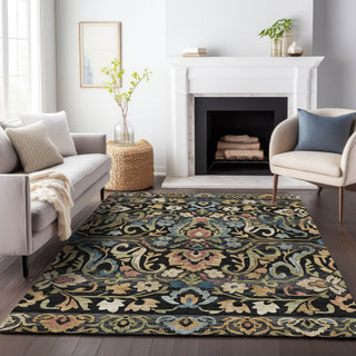 Piper Looms Chantille Floral ACN2193 Black Machine Washable Area Rug Lifestyle Image Feature