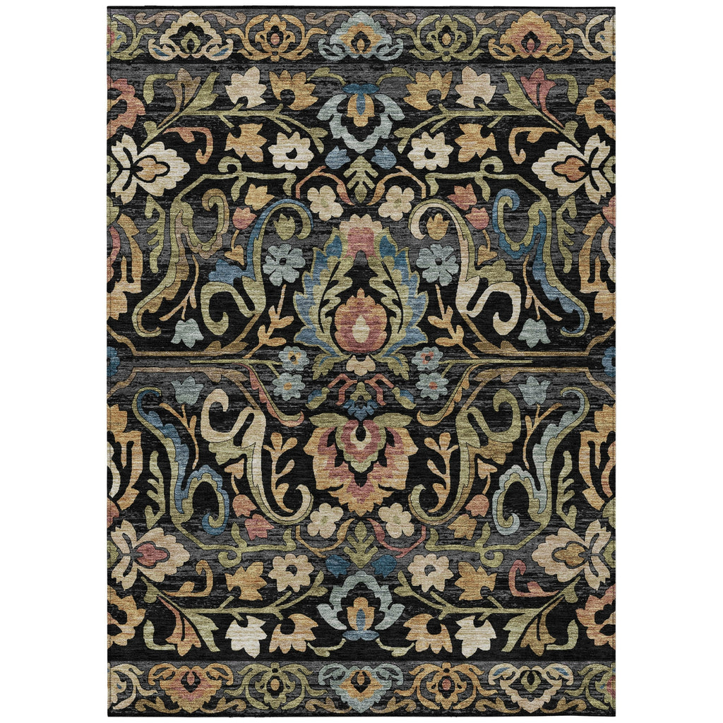 Piper Looms Chantille Floral ACN2193 Black Machine Washable Area Rug main image