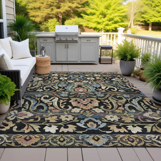 Piper Looms Chantille Floral ACN2193 Black Machine Washable Area Rug Outdoor Lifestyle Image Feature