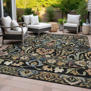 Piper Looms Chantille Floral ACN2193 Black Machine Washable Area Rug Outdoor Lifestyle Image Feature