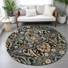 Piper Looms Chantille Floral ACN2193 Black Machine Washable Area Rug Round Lifestyle Image Feature