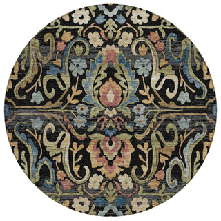 Piper Looms Chantille Floral ACN2193 Black Machine Washable Area Rug Round Main Image