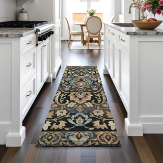 Piper Looms Chantille Floral ACN2193 Black Machine Washable Area Rug Runner Lifestyle Image Feature