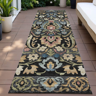 Piper Looms Chantille Floral ACN2193 Black Machine Washable Area Rug Runner Outdoor Lifestyle Image Feature