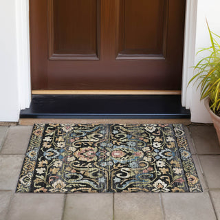 Piper Looms Chantille Floral ACN2193 Black Machine Washable Area Rug Scatter Outdoor Lifestyle Image Feature